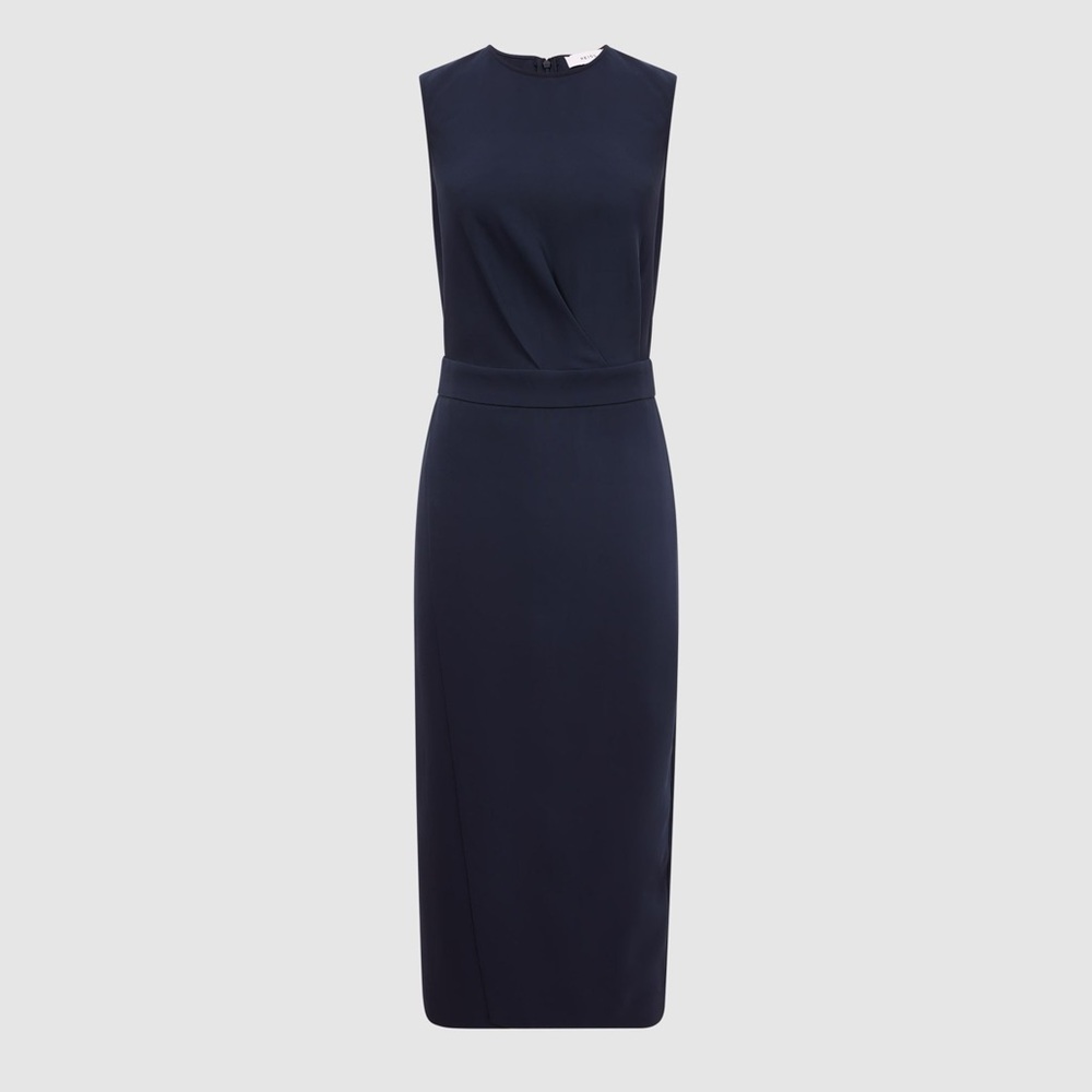 NEW NWOT REISS LAYLA SLEEVELESS GATHERED WAIST SHEATH BODYCON MIDI DRESS Navy 4 - Picture 3 of 12